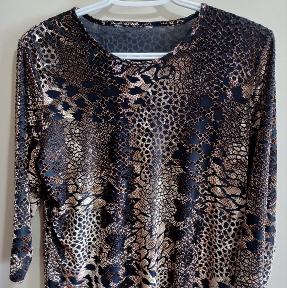 Velvet Burn-out Stretchy Snake-print 3/4 Length Sleeve Sz L - Picture 1 of 7